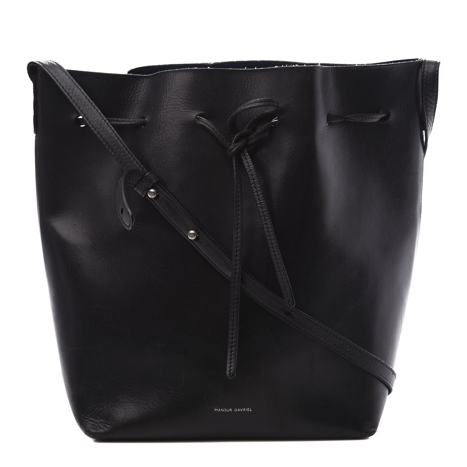 Mansur Gavriel Vegetable Tanned Calfskin Bucket Bag Black Royal 1 of 9