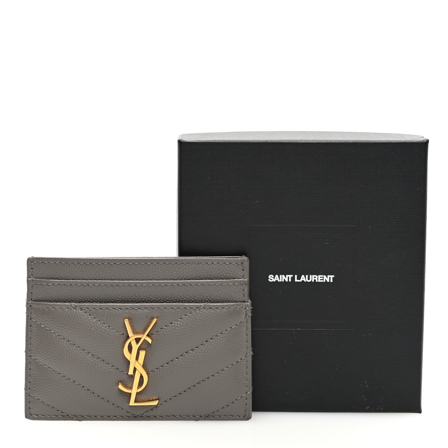 Saint Laurent Grain De Poudre Matelasse Chevron Monogram Credit Card Case Fog 7 of 7