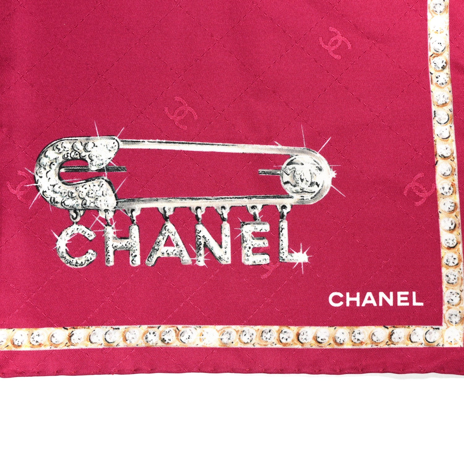 Chanel Silk Crystal Brooch Printed Square Scarf Pink Multicolor 2 of 3