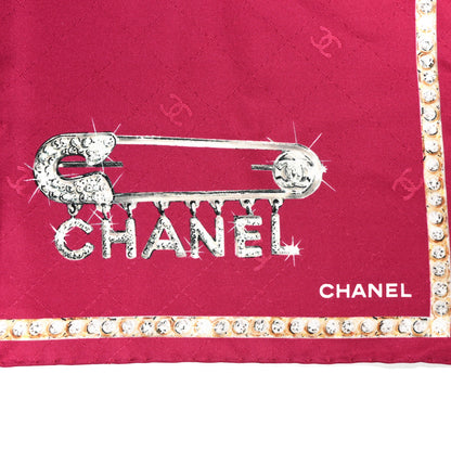Chanel Silk Crystal Brooch Printed Square Scarf Pink Multicolor 2 of 3