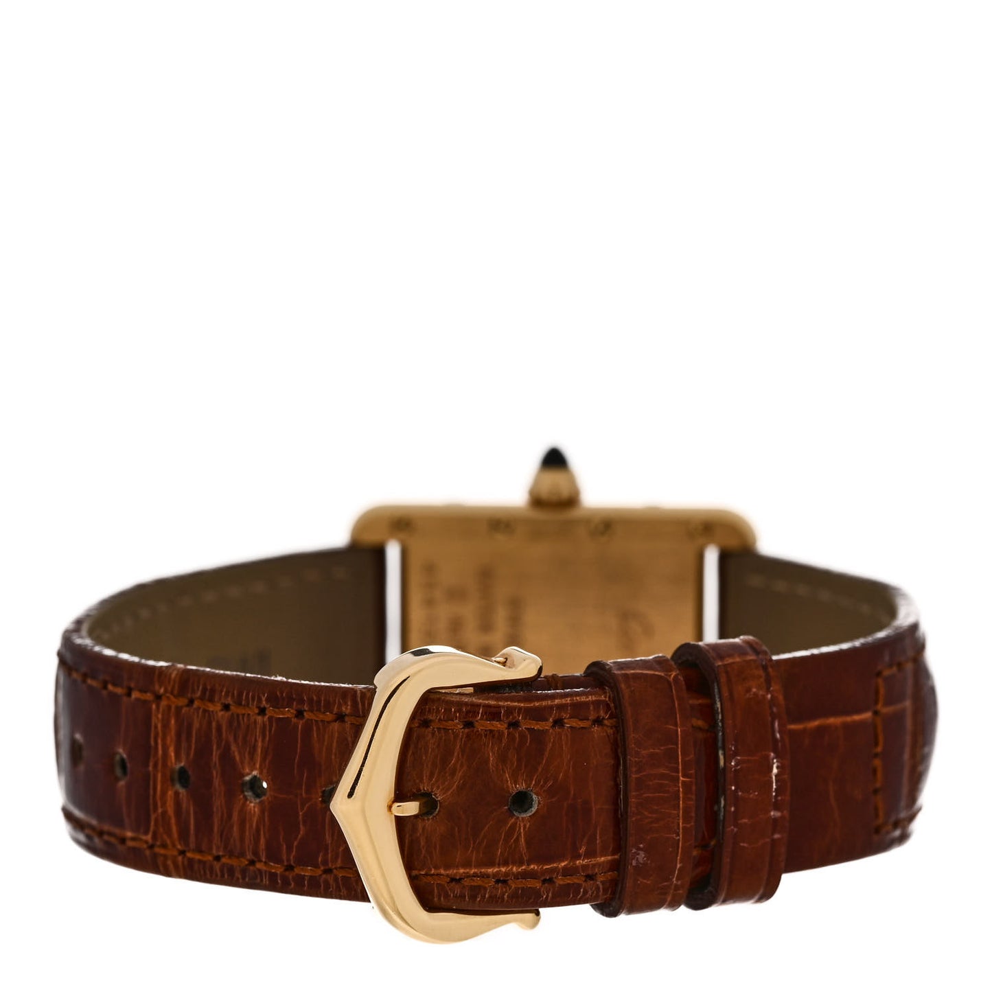 18K Yellow Gold Alligator 22mm Tank Louis Quartz Watch Brown