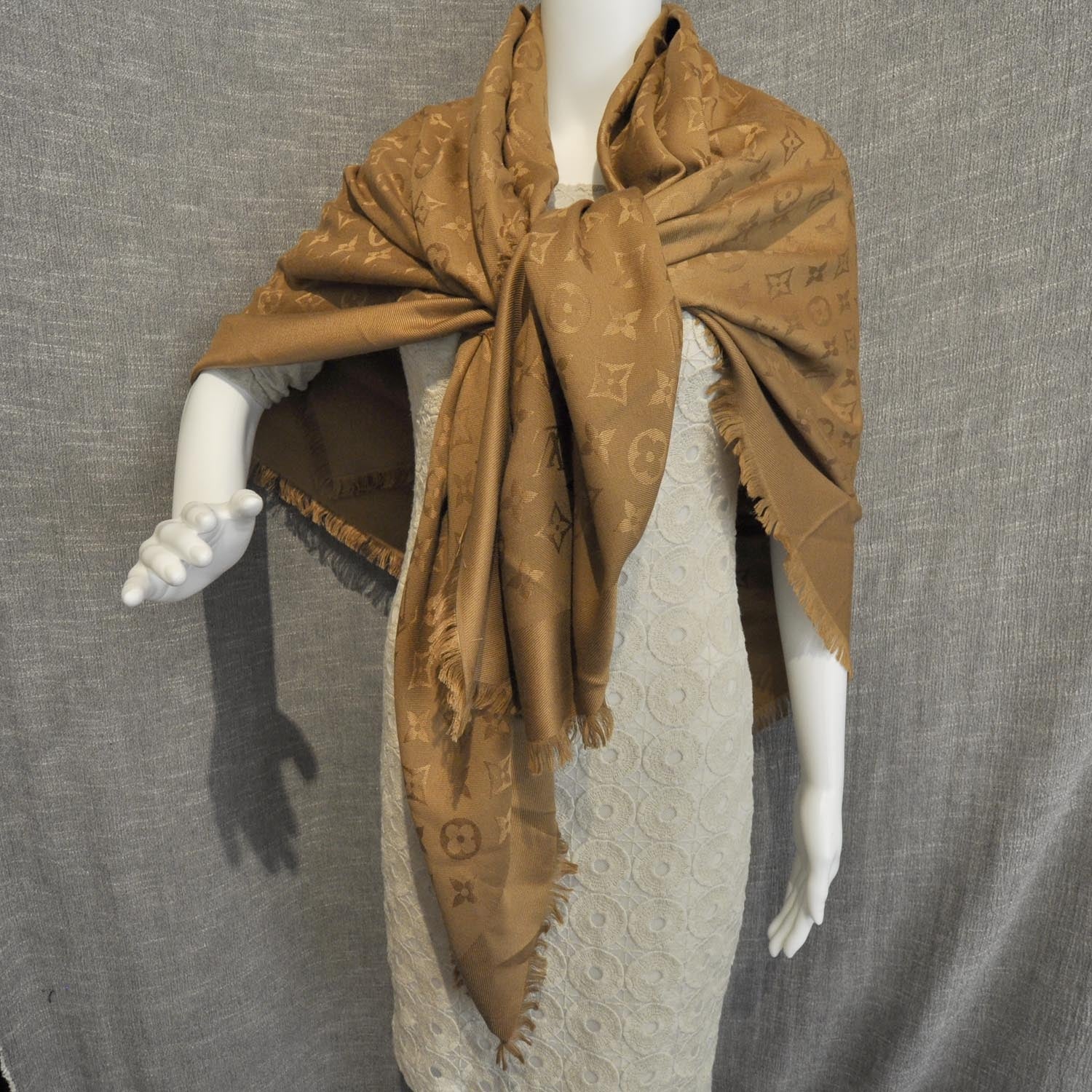 Louis Vuitton Wool Silk Monogram Shawl Caramel 2 of 6