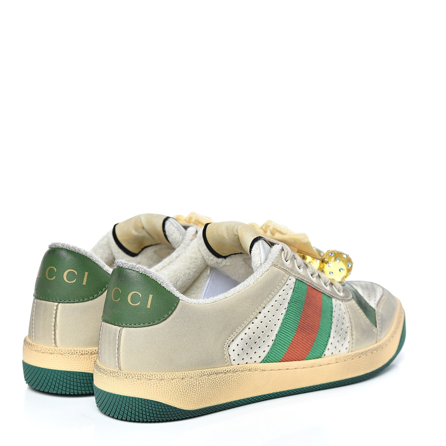 Gucci Nubuck Web Cherries Womens Screener Sneakers 35 Dusty Milk White Vintage Green 4 of 18
