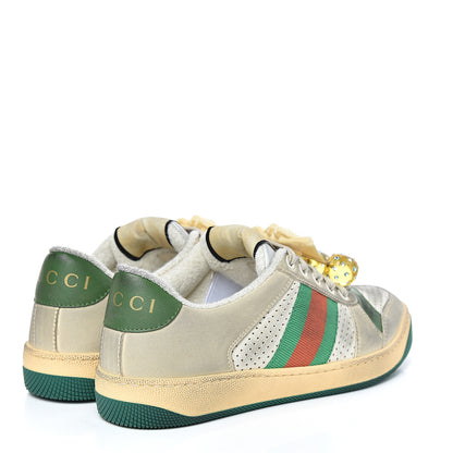 Gucci Nubuck Web Cherries Womens Screener Sneakers 35 Dusty Milk White Vintage Green 4 of 18