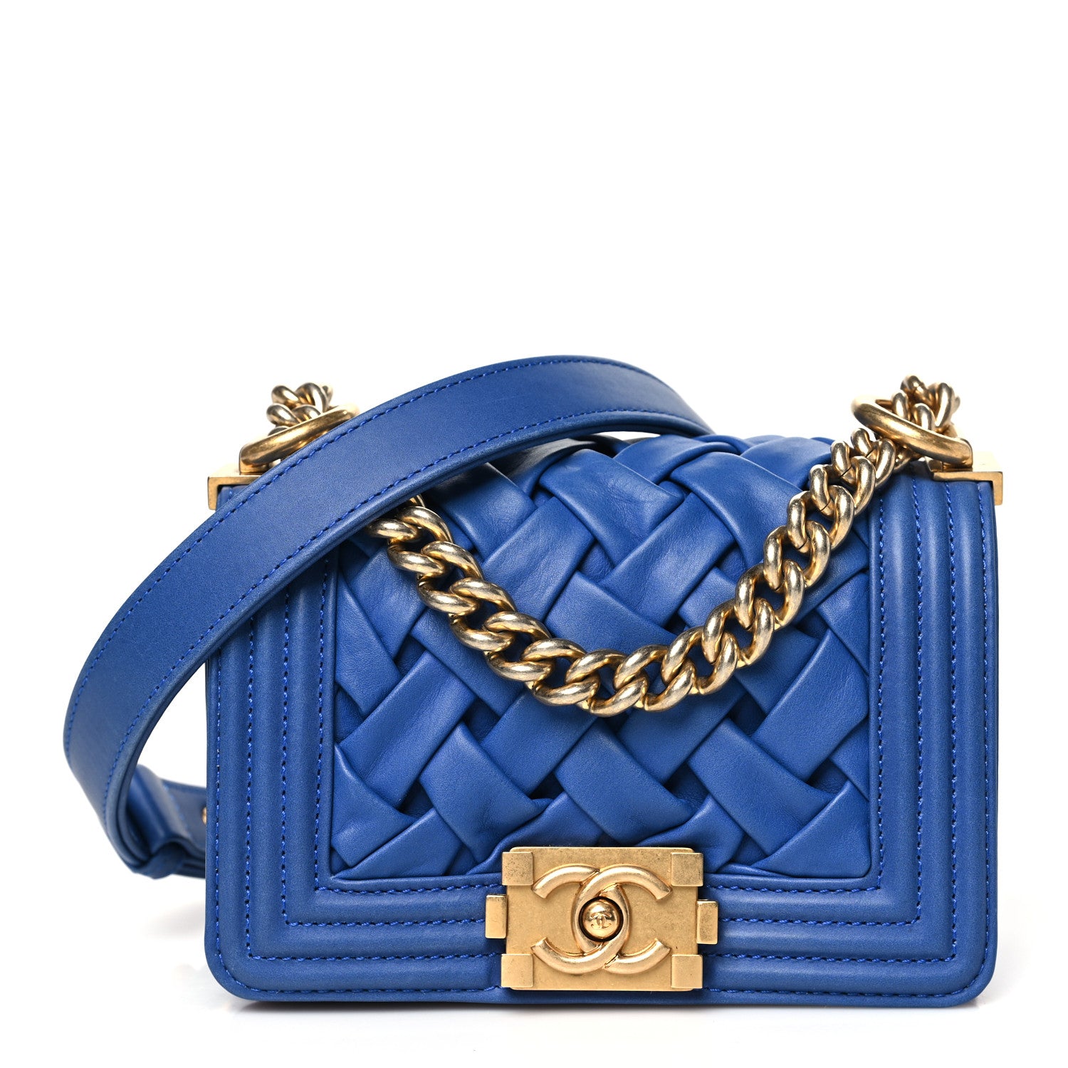 Chanel Lambskin Woven Mini Chateau Boy Flap Blue 1 of 10