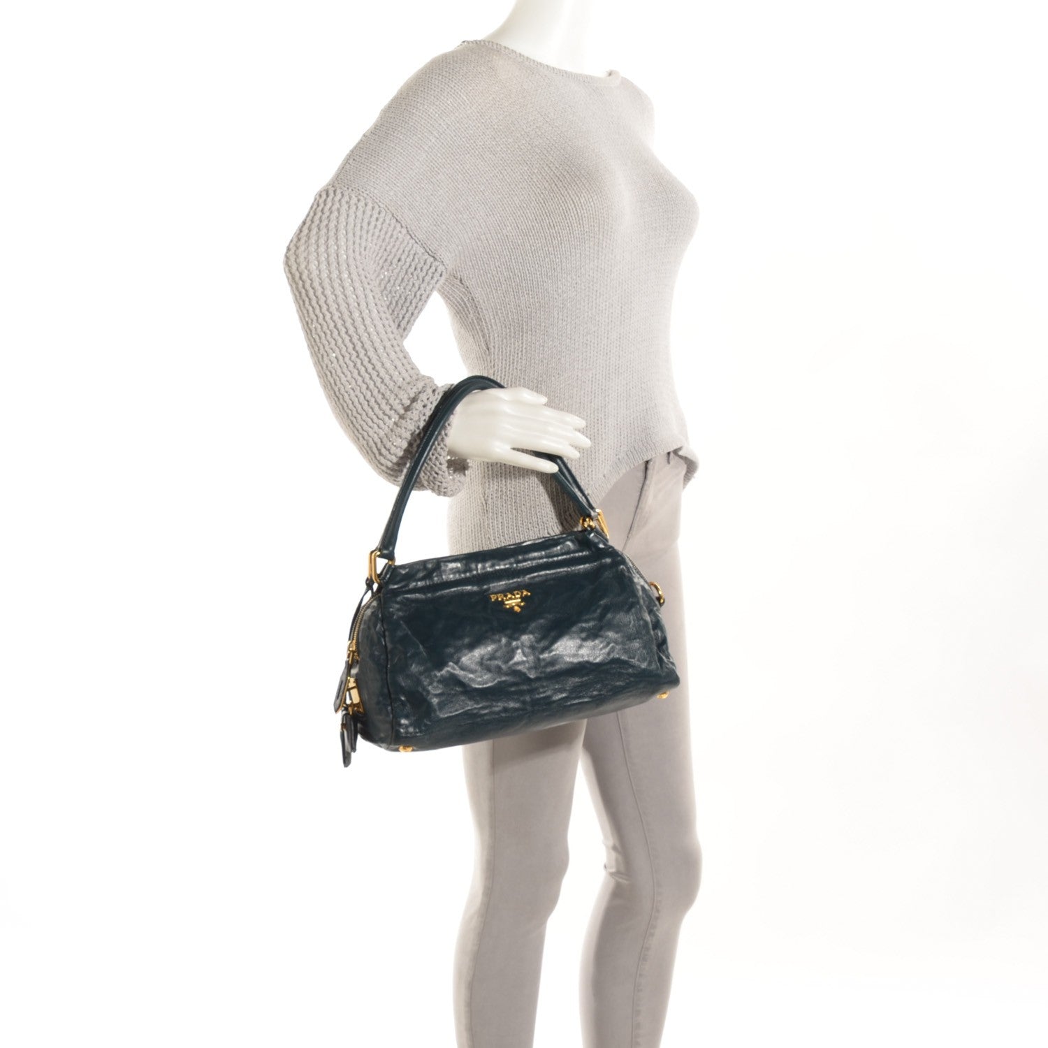 Prada Nappa Antique Shoulder Bag Denim 2 of 10