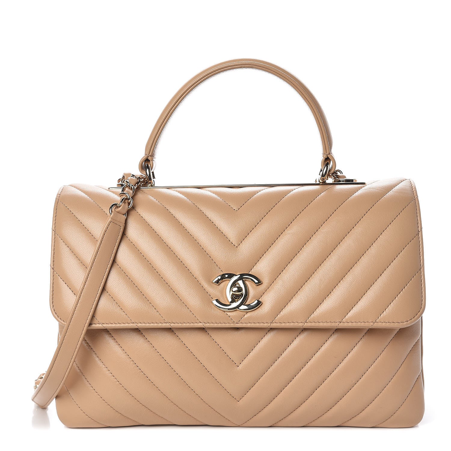 Chanel Lambskin Chevron Quilted Medium Trendy CC Dual Handle Flap Bag Beige 1 of 11