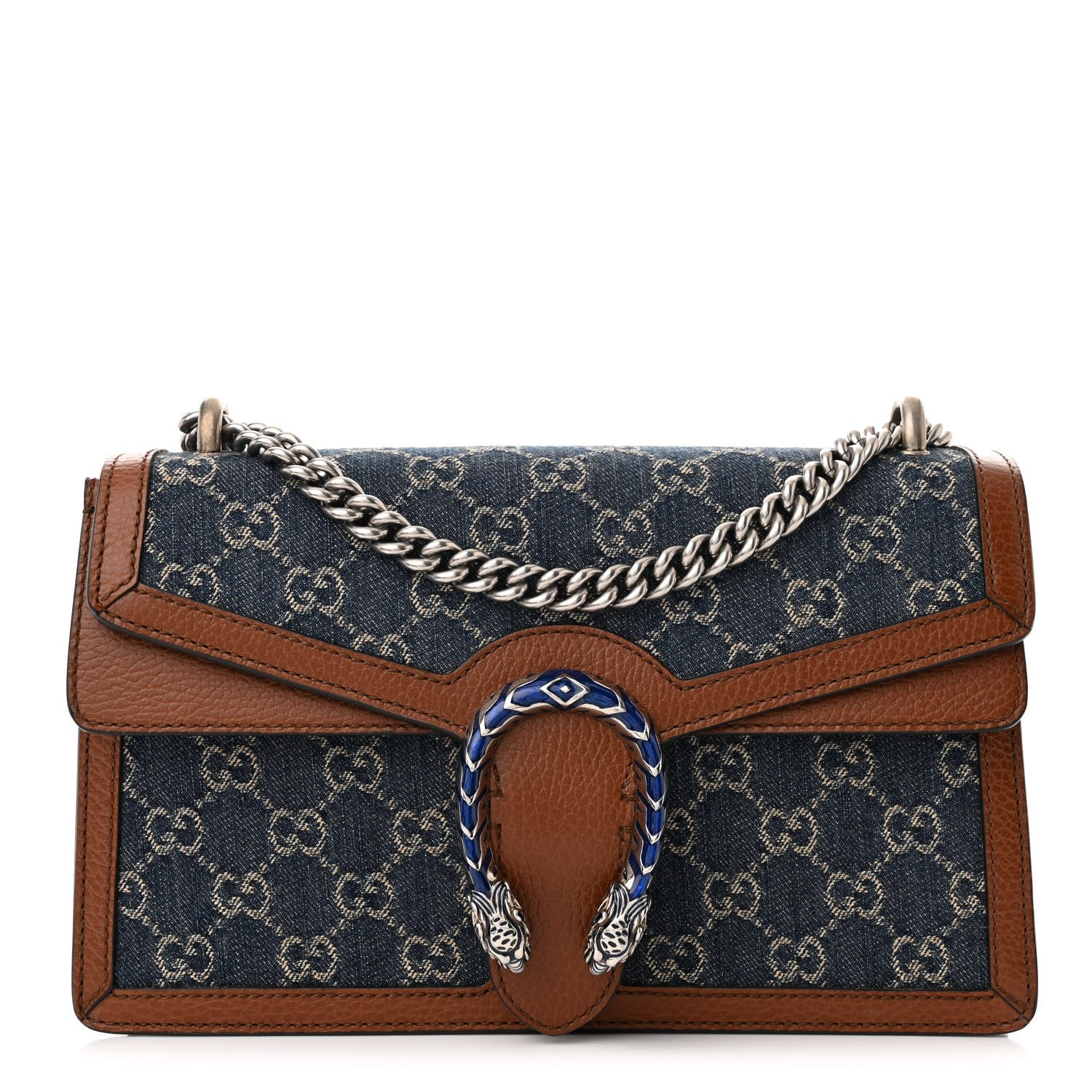 Gucci New Denim GG Monogram Dollar Calfskin Enamel Small Dionysus Shoulder Bag Blue Tea Cuir Epilog Electric Blue 1 of 10