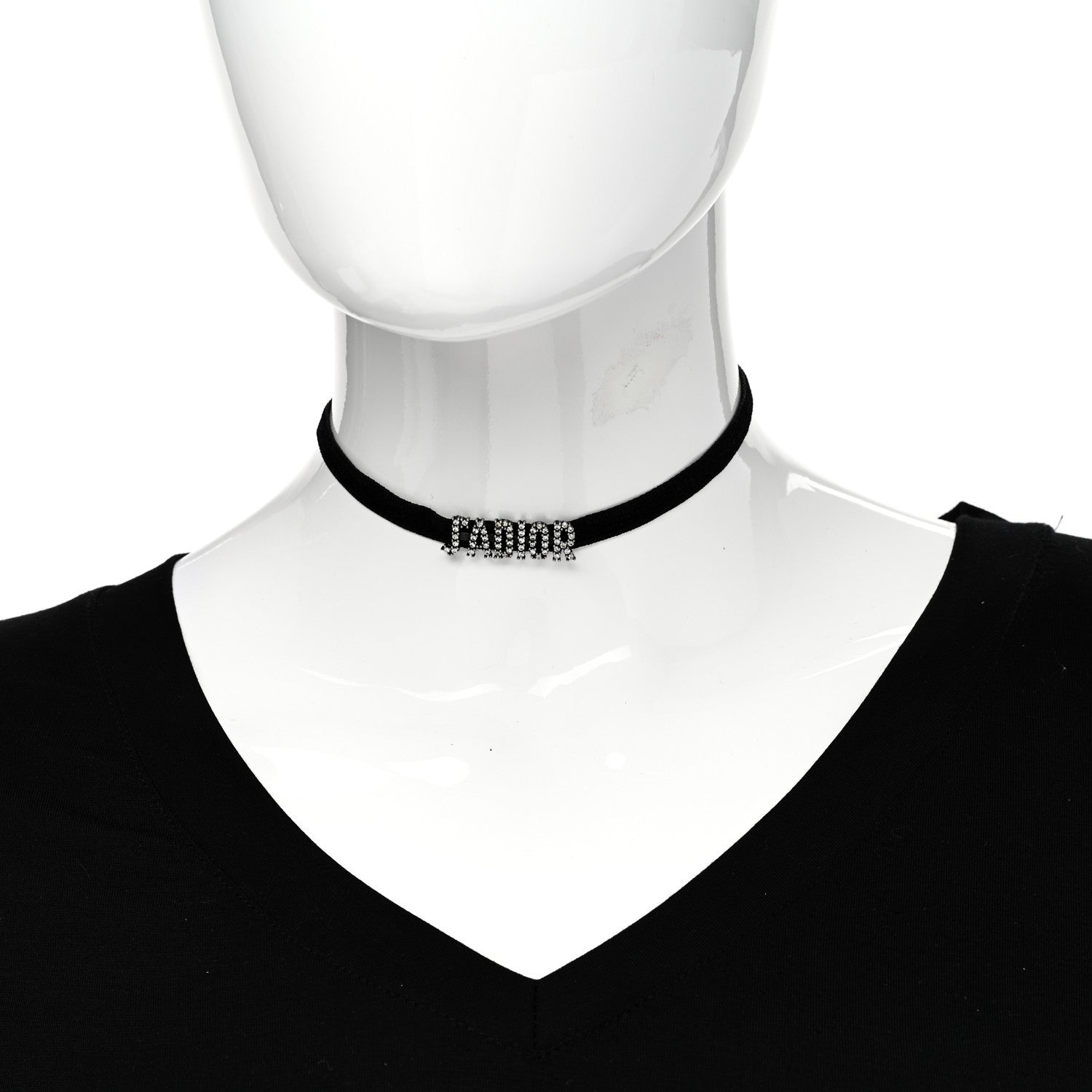 Christian Dior Velvet Crystal DIOR Choker Necklace Black 2 of 5