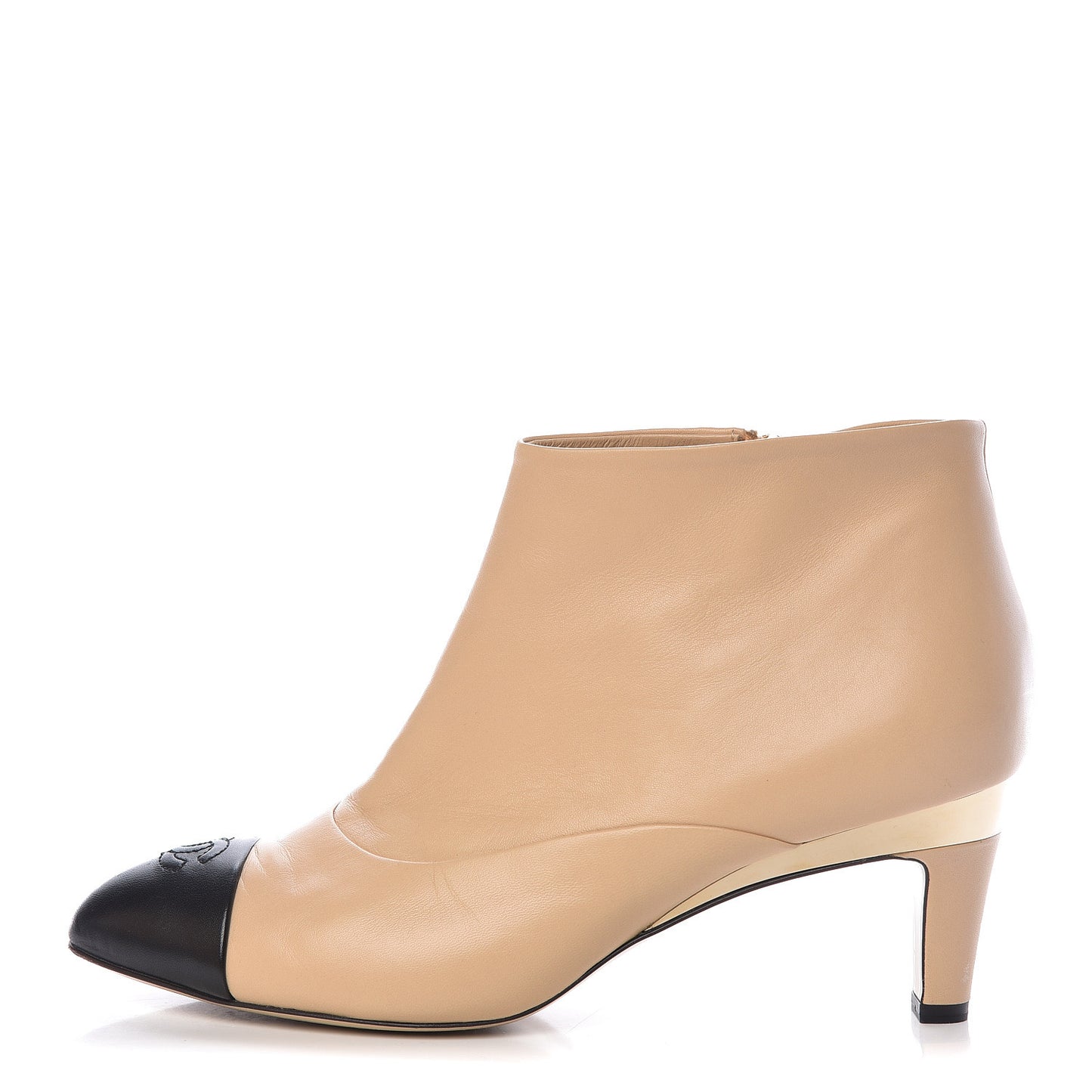 Lambskin Cap Toe Booties 40.5 Beige Black