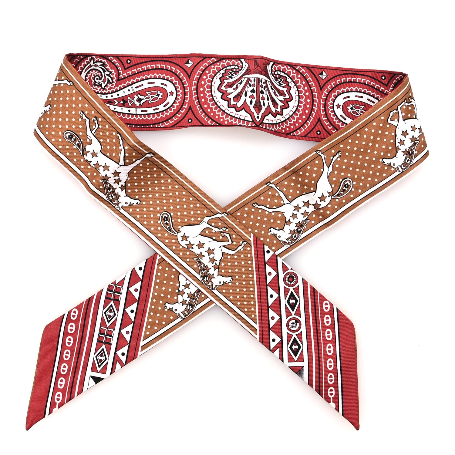 Hermes Silk Cheval De Coeur Bandana Twilly Caramel Terre De Sienne White 1 of 4
