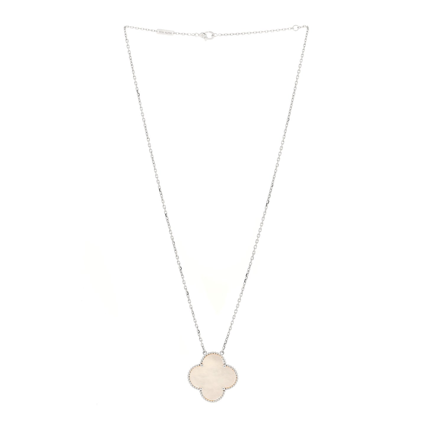 18K White Gold Mother of Pearl Magic Alhambra Pendant Necklace