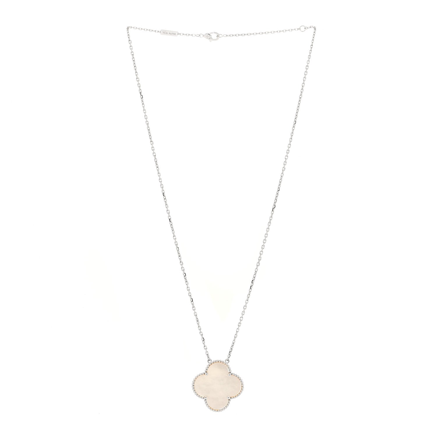 Van Cleef & Arpels 18K White Gold Mother of Pearl Magic Alhambra Pendant Necklace 2 of 4