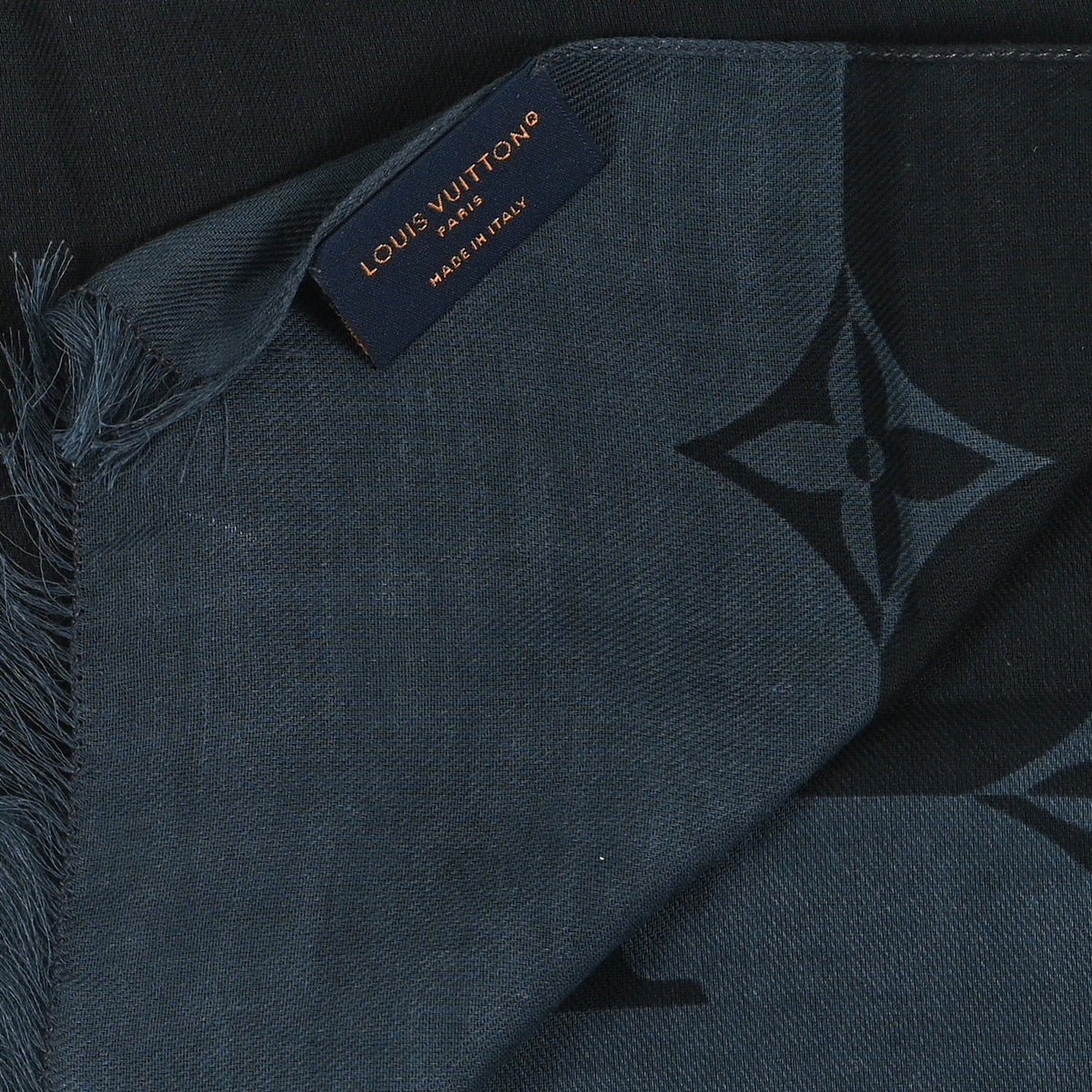 Cashmere Silk Monogram Stole  Black Grey