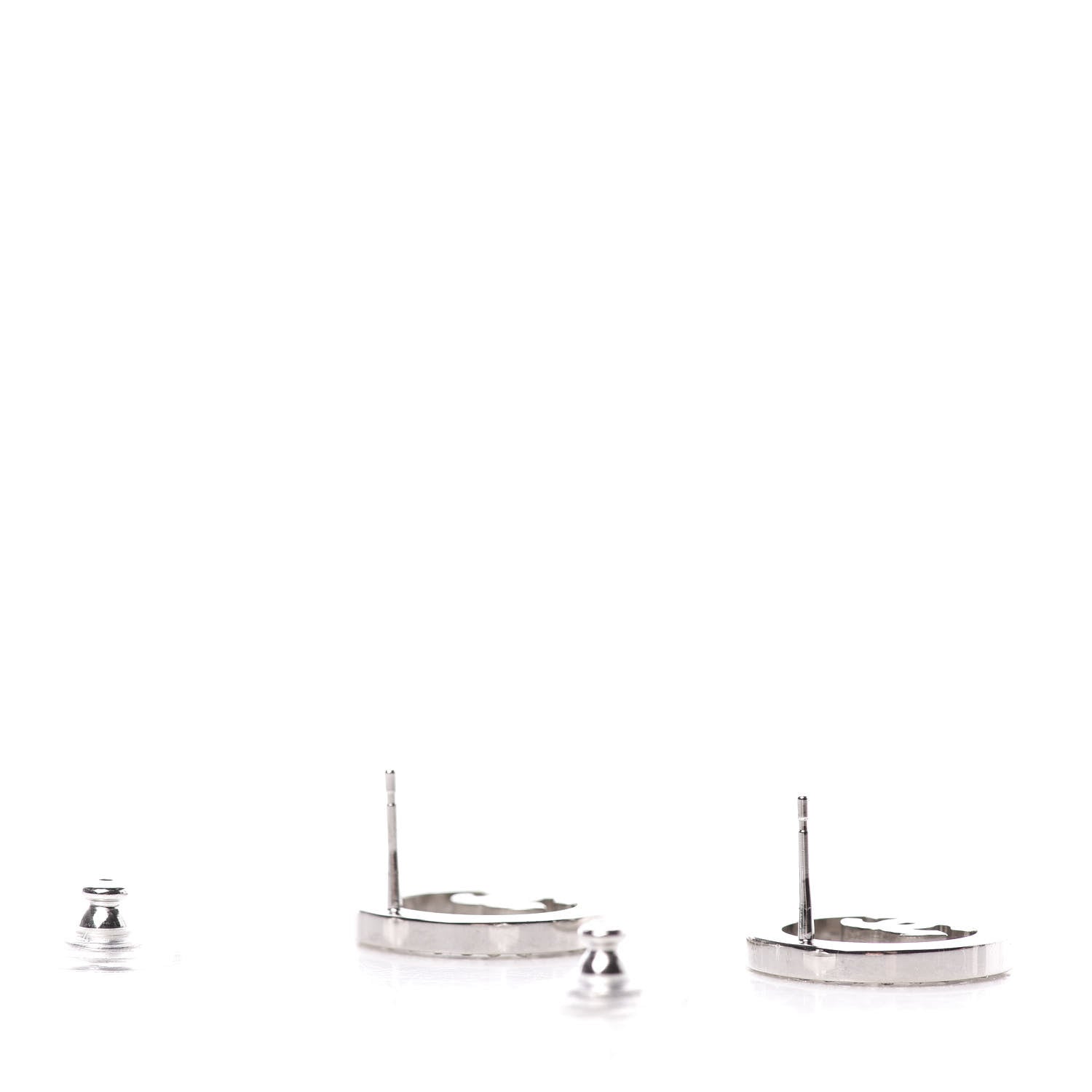 Chanel Crystal CC Round Earrings Silver 3 of 5