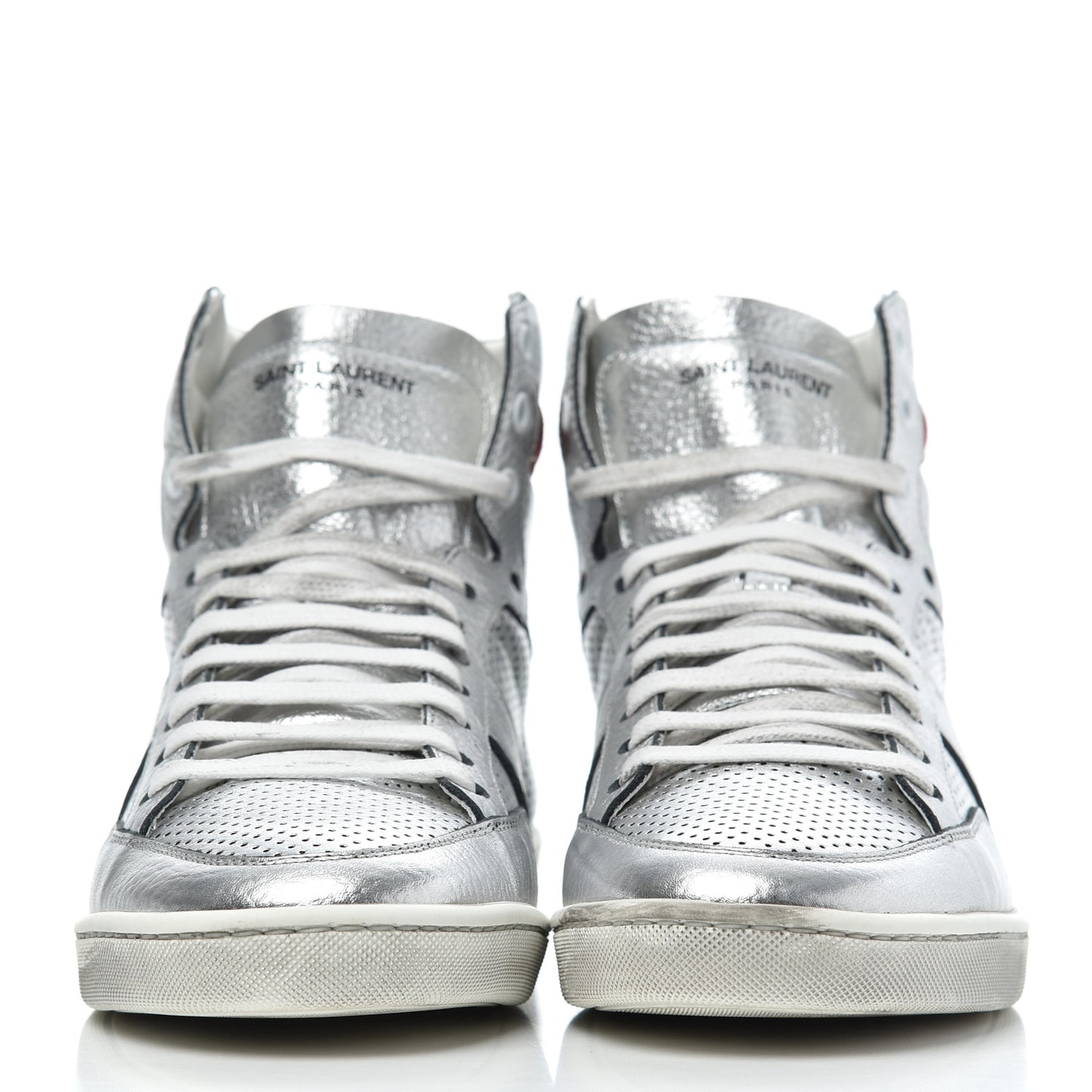 Metallic Calfskin Perforated Court Classic SL/10H High Top Sneakers 41.5 Silver