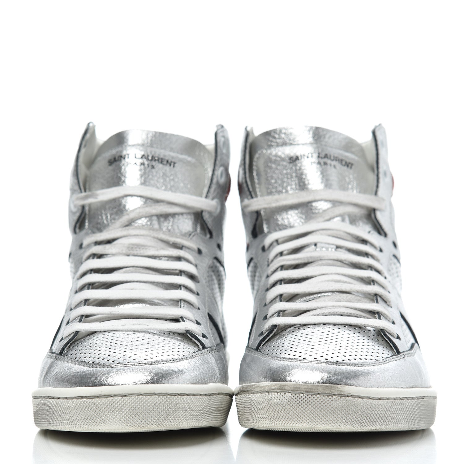Saint Laurent Metallic Calfskin Perforated Court Classic SL/10H High Top Sneakers 41.5 Silver 2 of 17