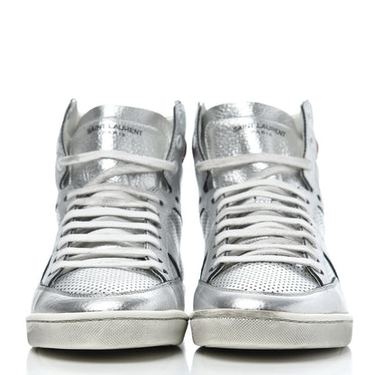 Saint Laurent Metallic Calfskin Perforated Court Classic SL/10H High Top Sneakers 41.5 Silver 2 of 17
