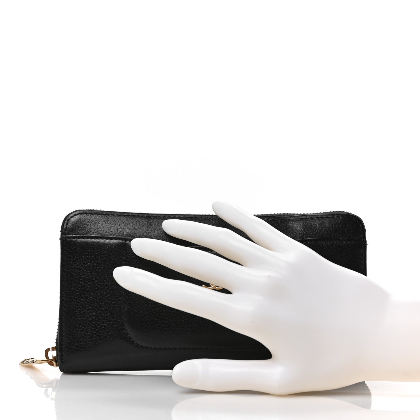 Grained Calfskin Neo Executive Zip Around Wallet Black
