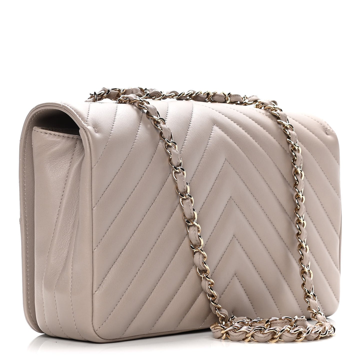 Calfskin Chevron Quilted Large Statement Flap Beige