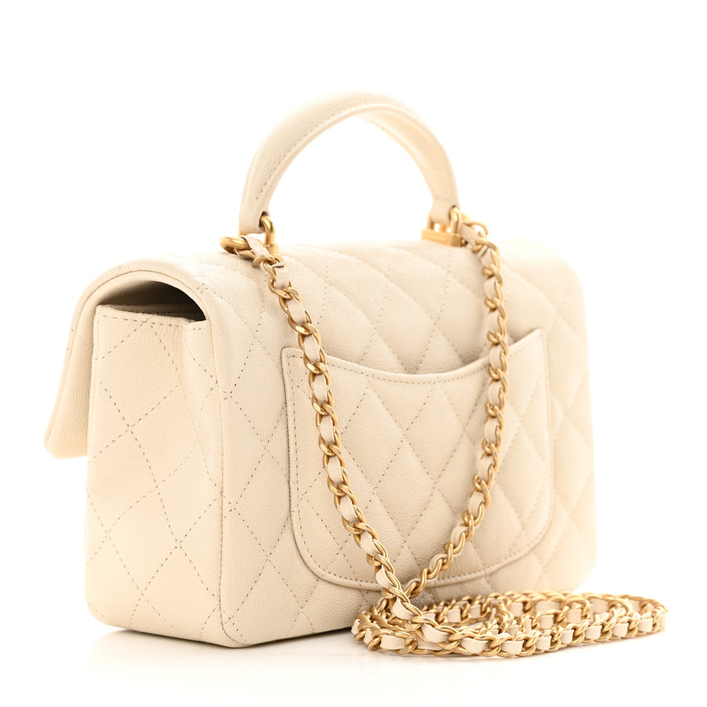 Caviar Quilted Mini Top Handle Rectangular Flap Beige