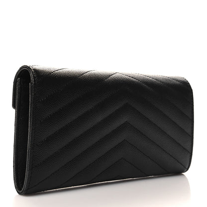 Saint Laurent Grain De Poudre Matelasse Chevron Monogram Flap Wallet Black 3 of 8