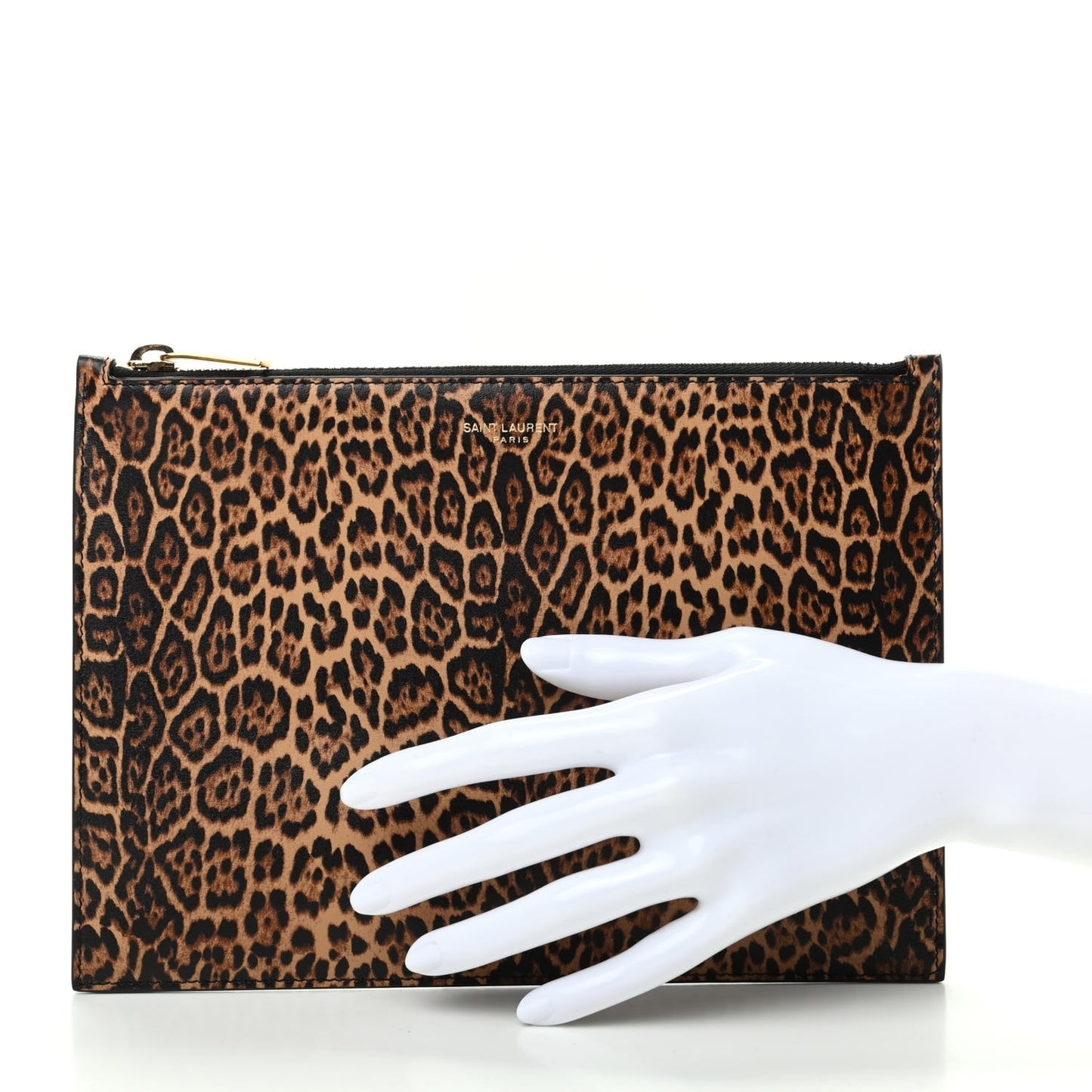 Calfskin Leopard Printed Medium Zip Clutch