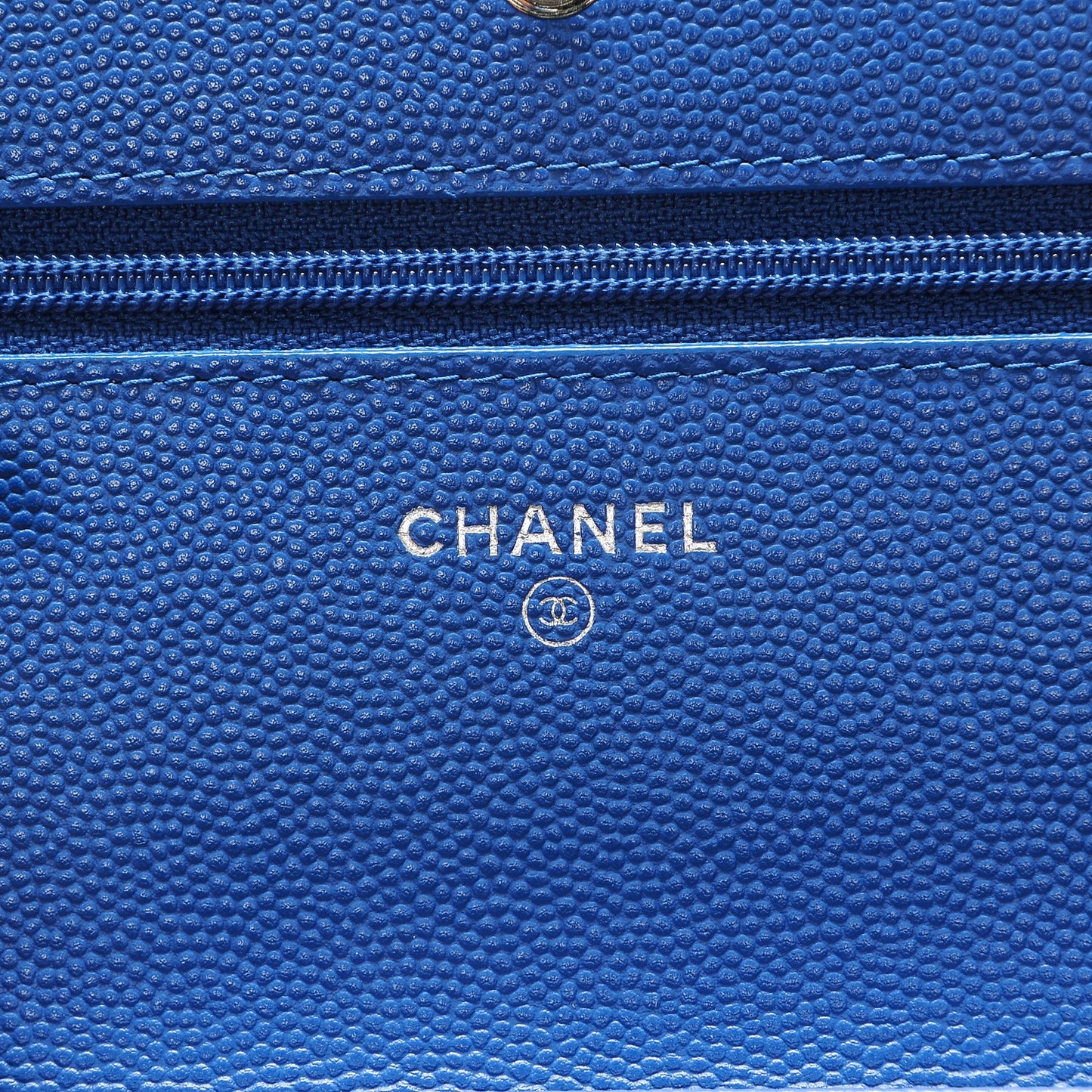 Caviar Chevron Quilted Wallet On Chain WOC Blue