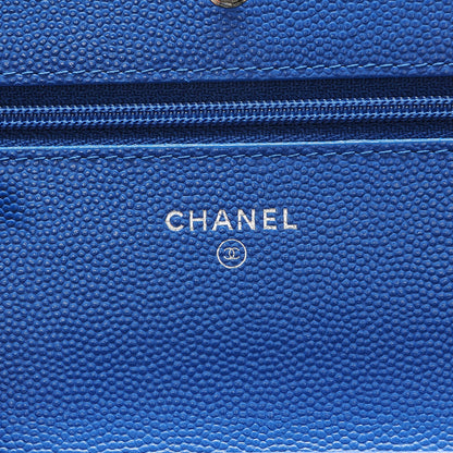 Chanel Caviar Chevron Quilted Wallet On Chain WOC Blue 6 of 8