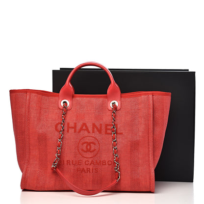 Chanel Mixed Fibers Striped Large Deauville Tote Red 11 of 11