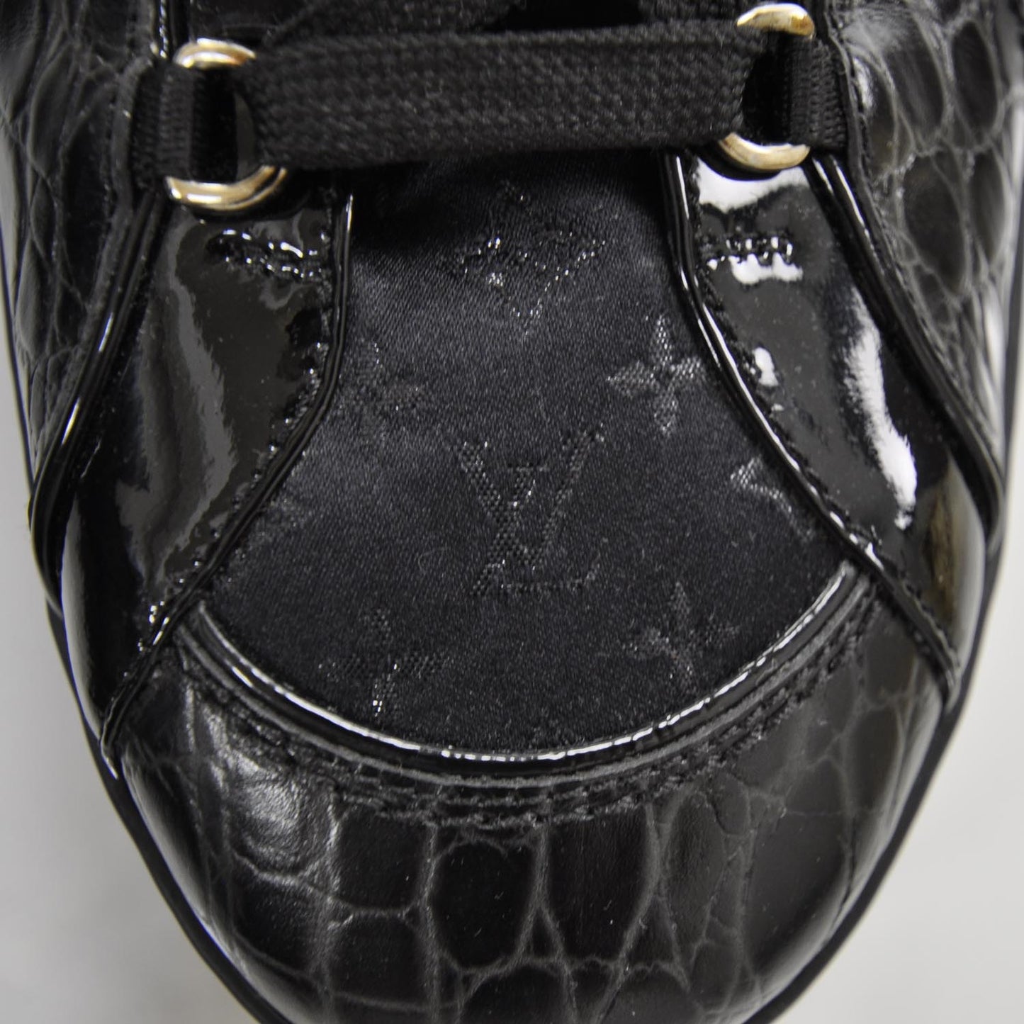 Crocodile Satin Monogram Sneakers 11.5 Black