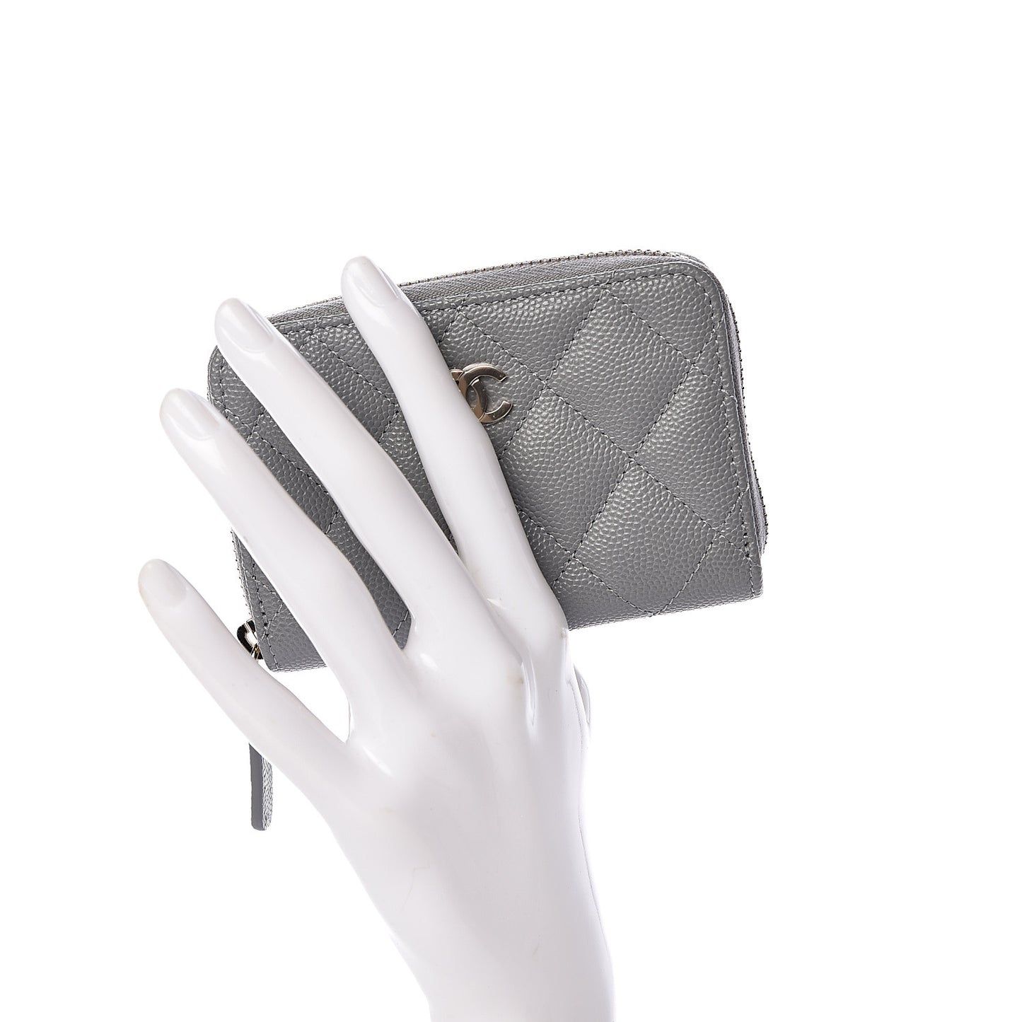 Caviar Quilted Zip Coin Purse Grey