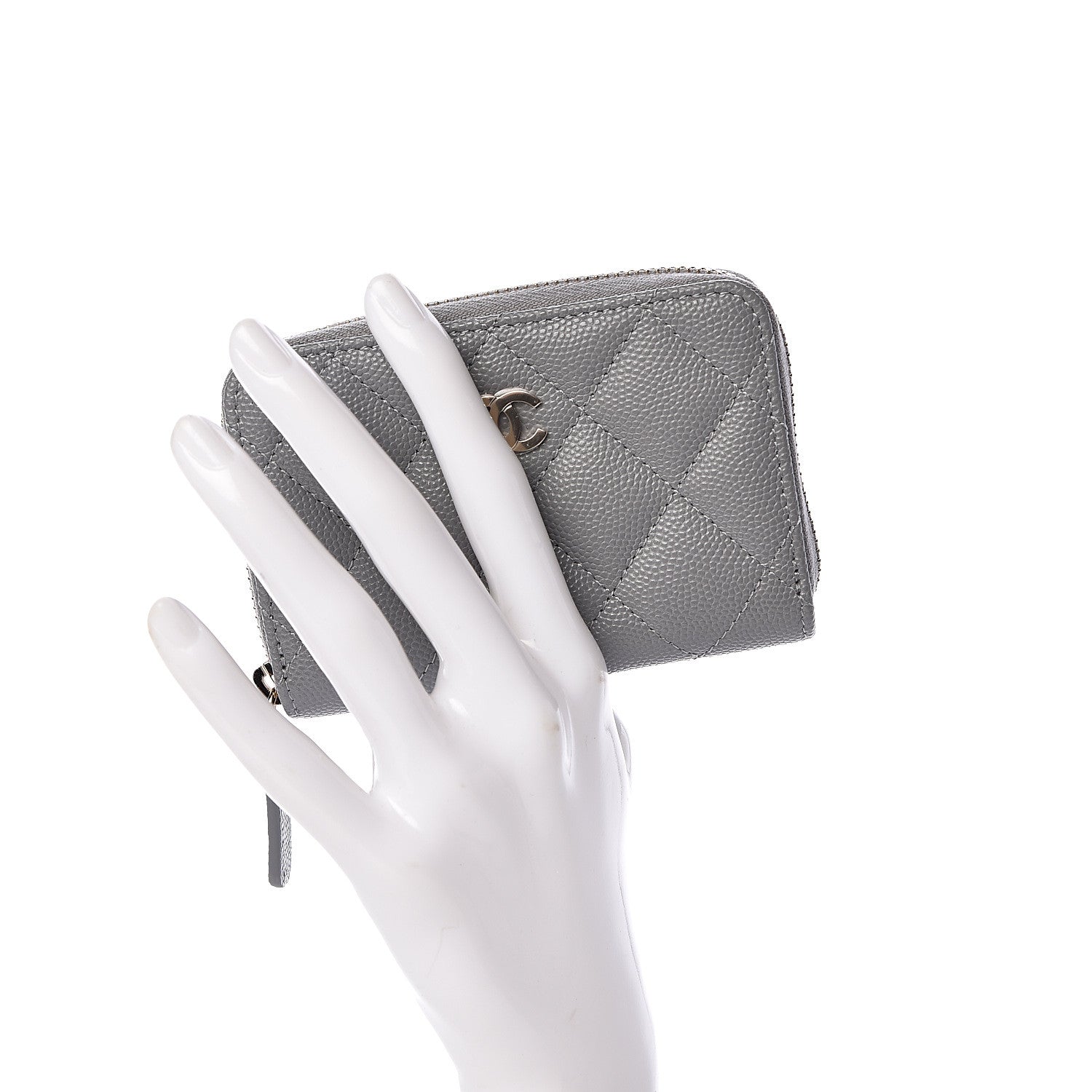 Chanel Caviar Quilted Zip Coin Purse Grey 2 of 8
