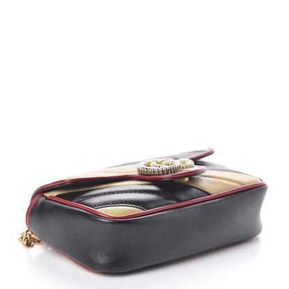 Gucci Vintage Effect Calfskin Matelasse Diagonal Striped Super Mini Torchon GG Marmont Shoulder Bag Black Beige 4 of 8