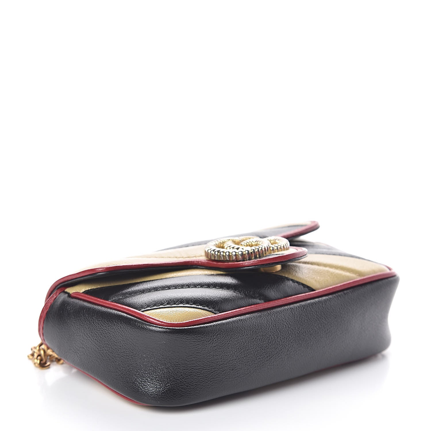 Gucci Vintage Effect Calfskin Matelasse Diagonal Striped Super Mini Torchon GG Marmont Shoulder Bag Black Beige 4 of 8