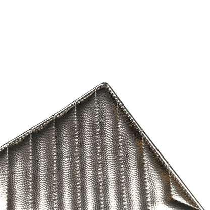 Saint Laurent Metallic Grain De Poudre Matelasse Chevron Monogram Envelope Chain Wallet Piombo Black 9 of 9