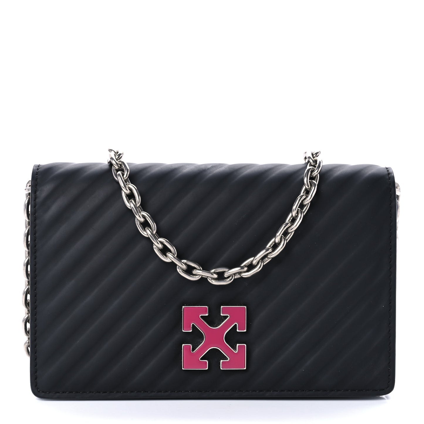 OFF WHITE Calfskin Diagonal Quilted Jitney 0.5 Crossbody Bag Black