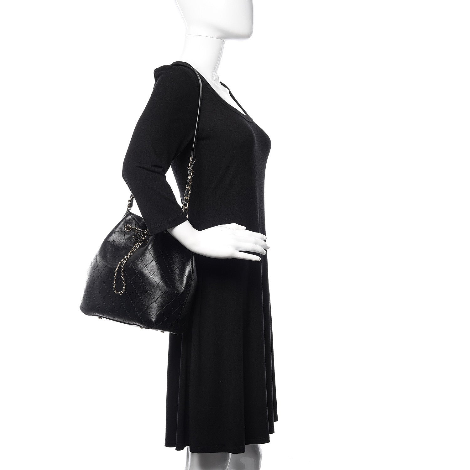 Chanel Calfskin Stitched Drawstring Bag Black 2 of 11