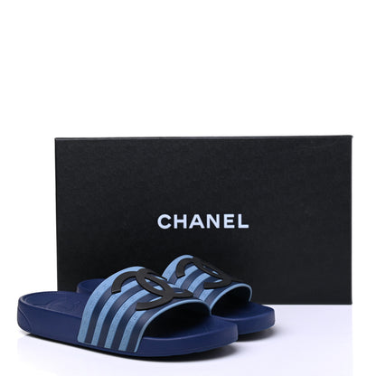 Chanel Rubber CC Flat Slide Sandals 35 Black Navy 10 of 10