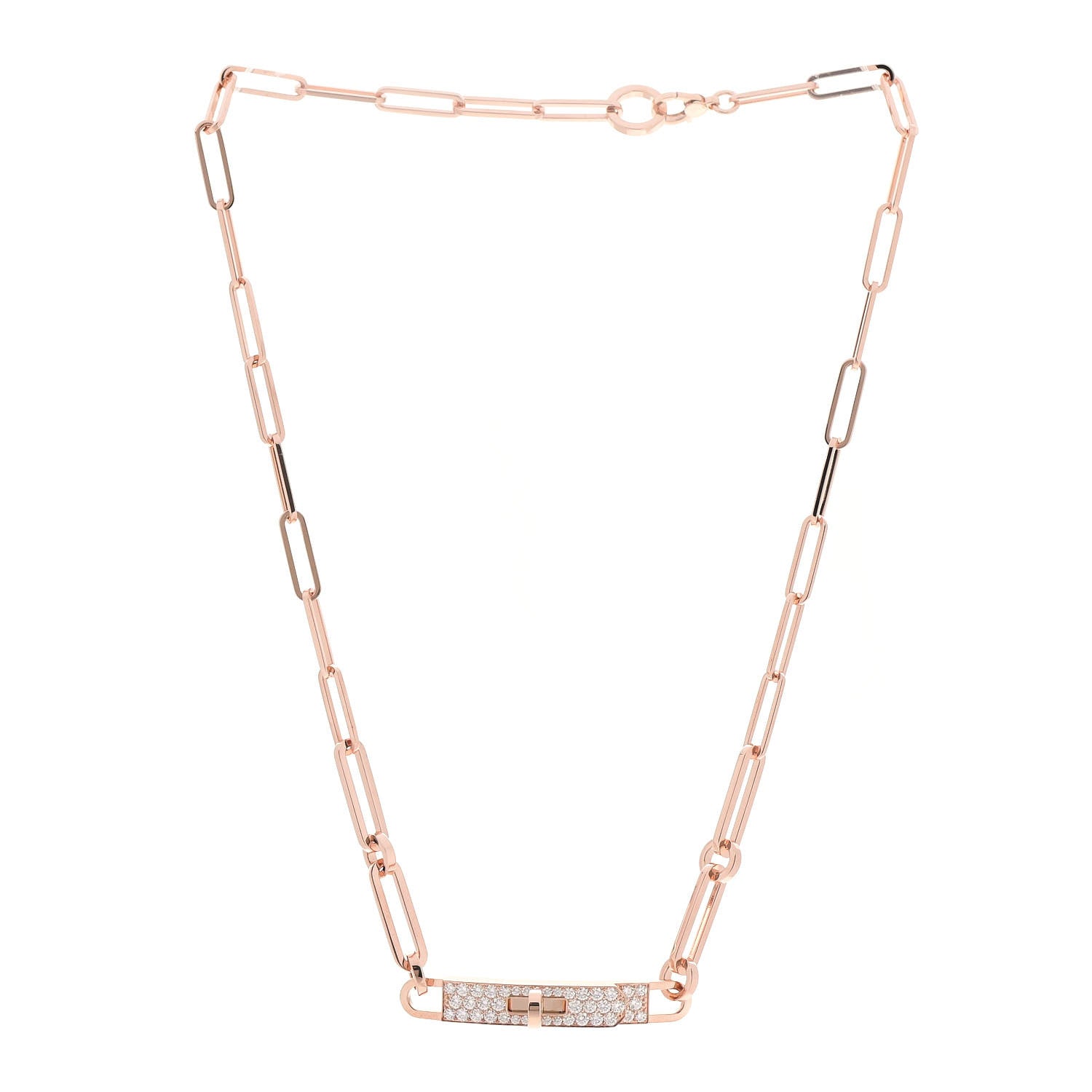 Hermes 18K Rose Gold Diamond Pave Kelly Chaine Choker Necklace 3 of 5