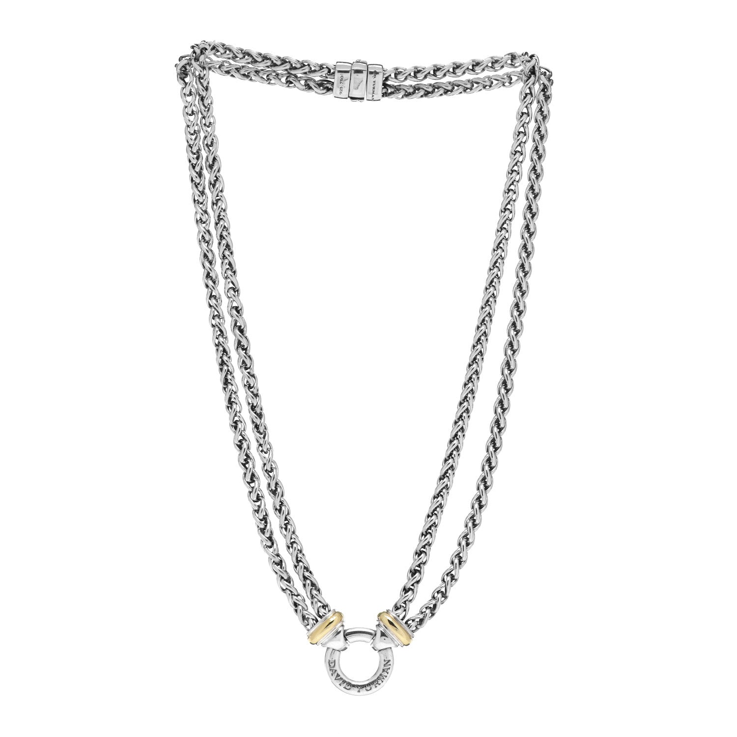 David Yurman Sterling Silver 18K Yellow Gold 8mm Double Wheat Chain Necklace 3 of 4