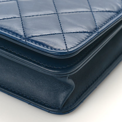 Chanel Glazed Calfskin Quilted Coco Boy Wallet On Chain WOC Blue 9 of 10