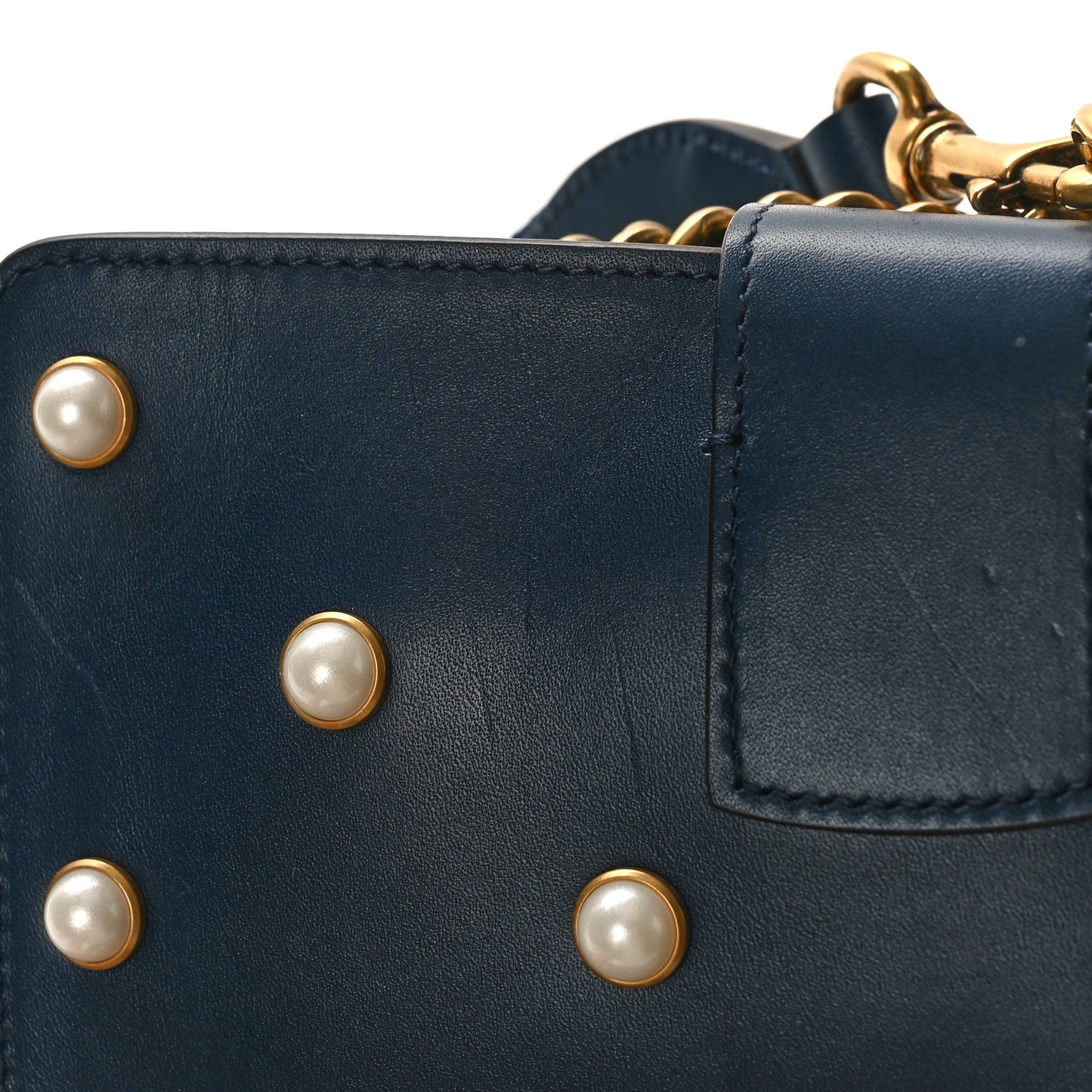 Nappa Pearl Studded Mini Queen Margaret Broadway Shoulder Bag Blue Agata