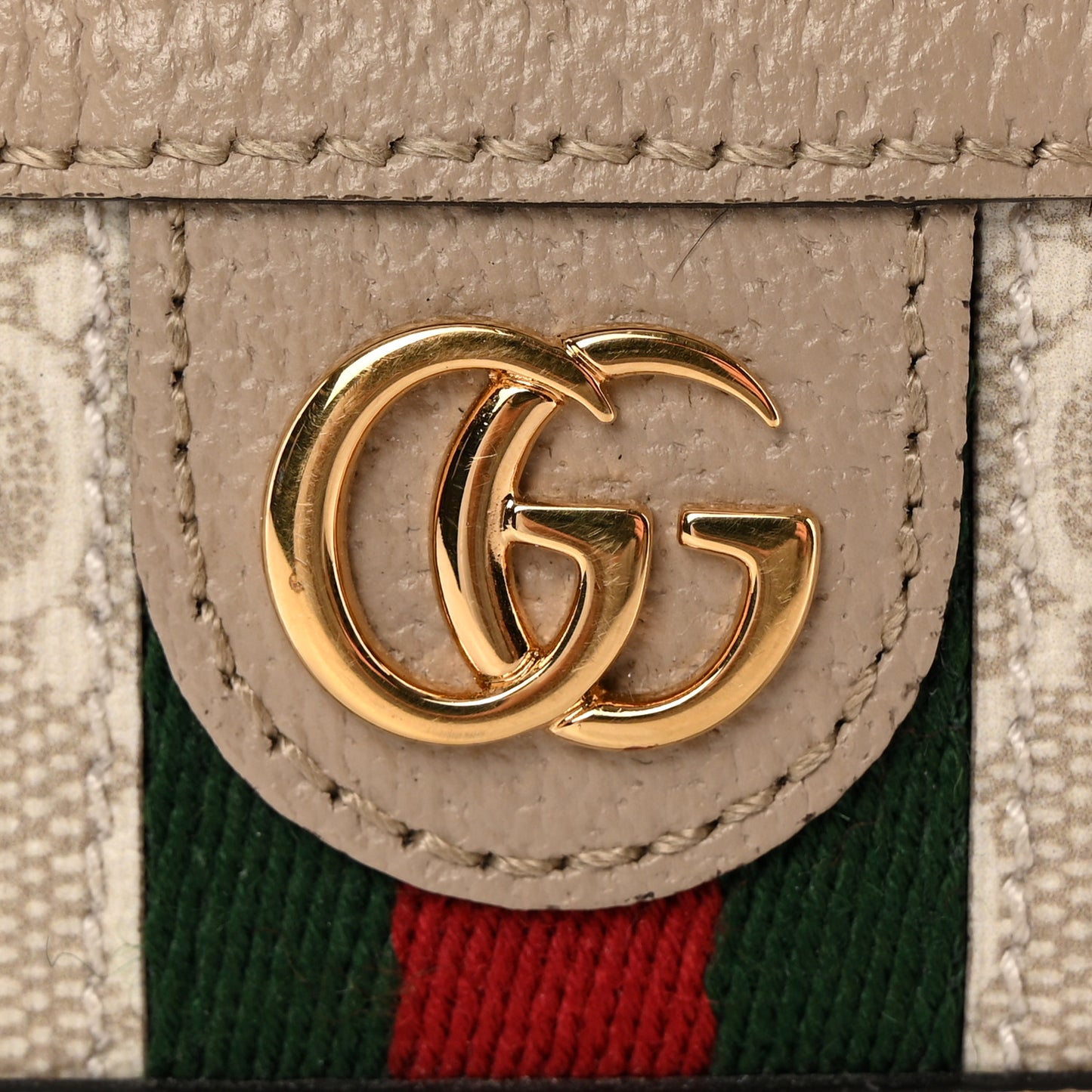 GG Supreme Monogram Textured Dollar Calfskin Web Ophidia Card Holder Beige Mystic White Oatmeal