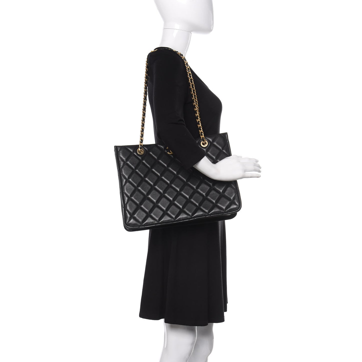 Caviar Quilted Sweet Classic Shopping Tote Black