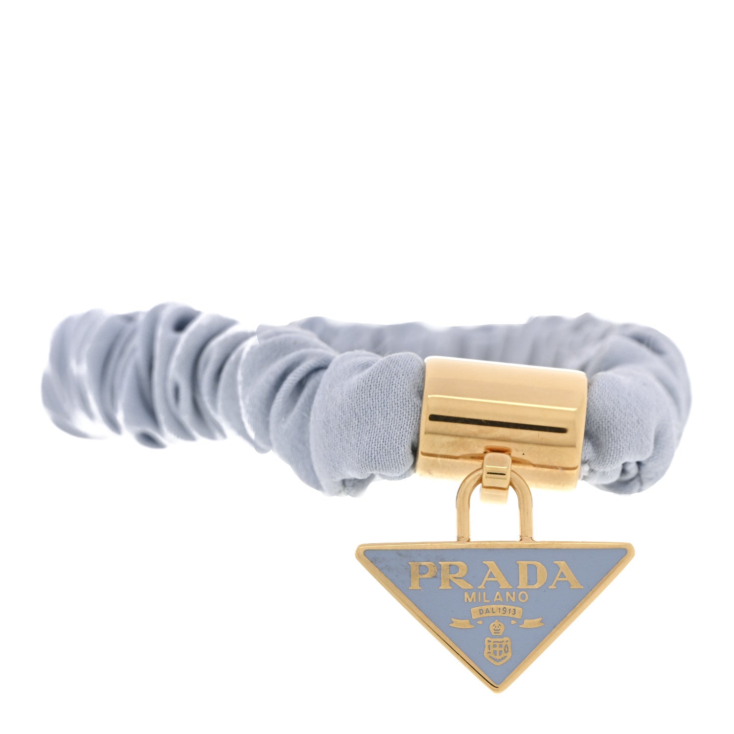 Prada Satin Metal Logo Charm Hair Tie Scrunchie Celeste 4 of 5