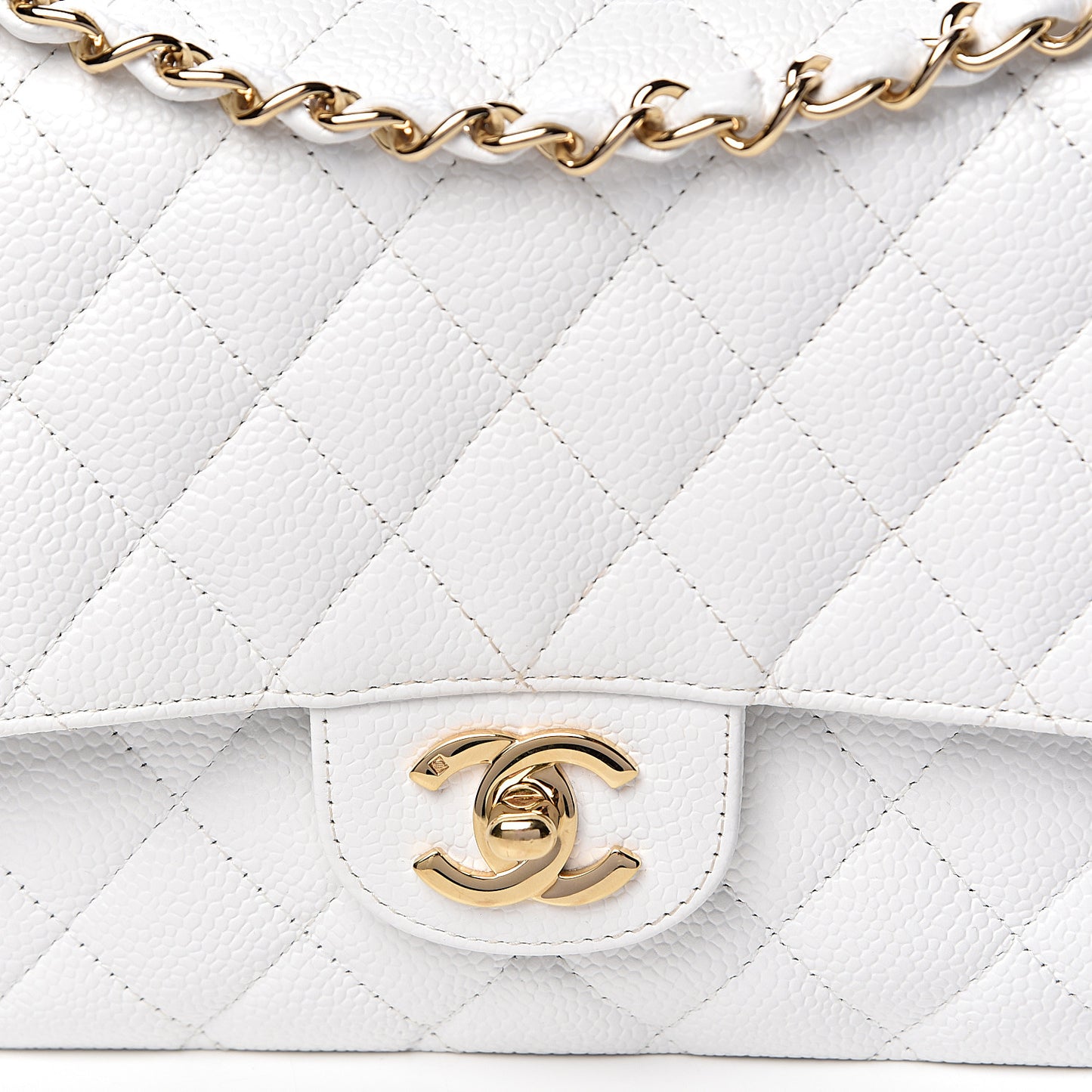 Caviar Quilted Medium Double Flap White