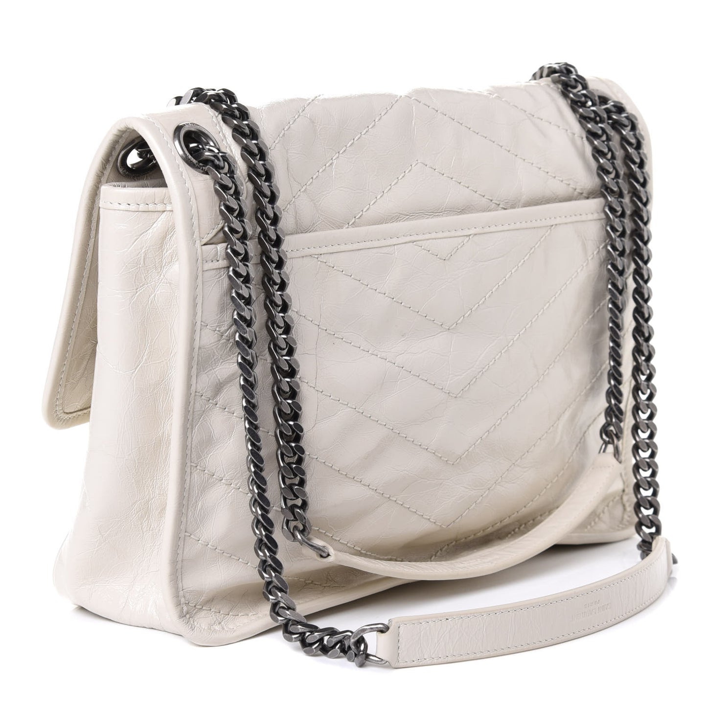 Crinkled Calfskin Matelasse Monogram Medium Niki Chain Satchel Ivory