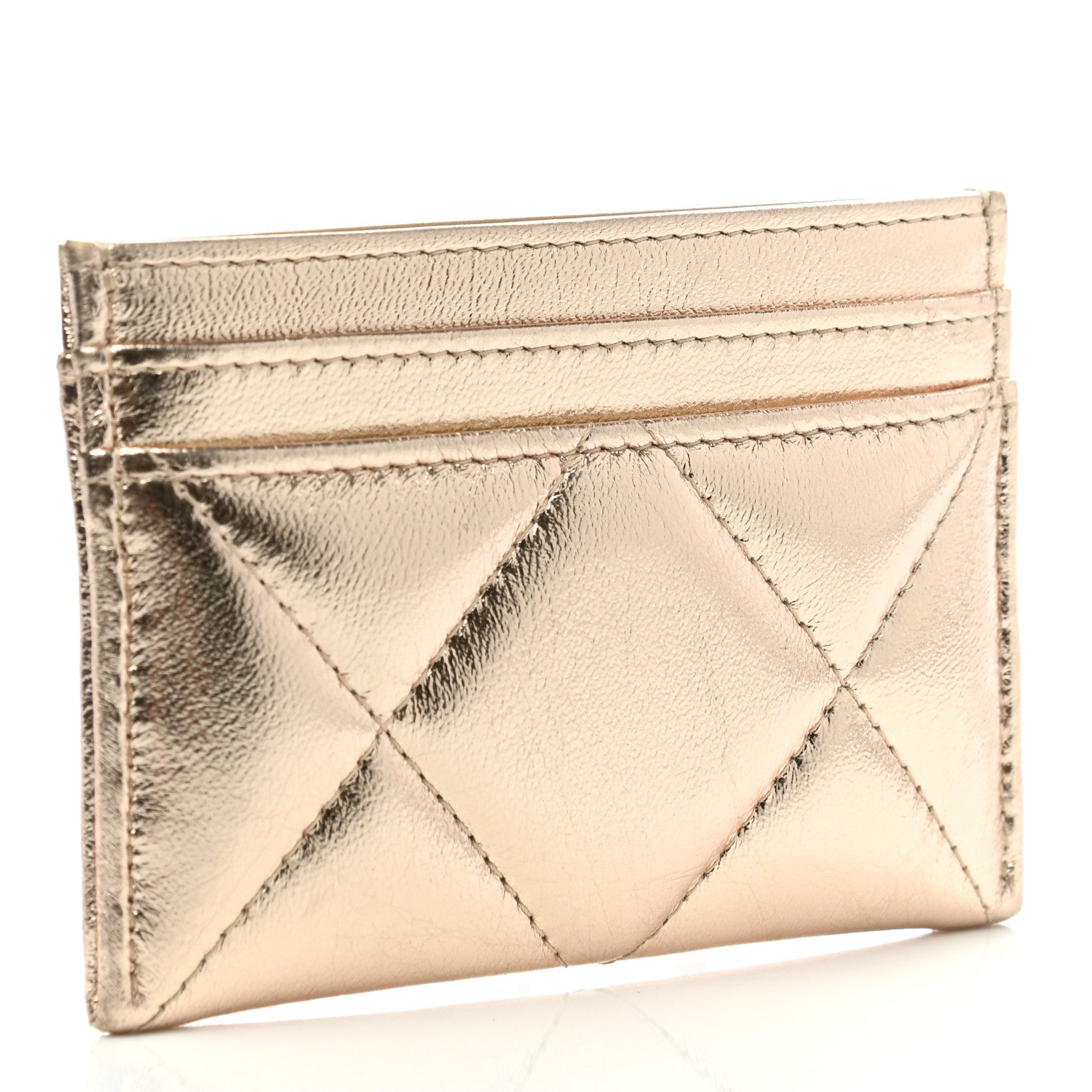 Chanel Metallic Lambskin Quilted Chanel 19 Card Holder Gold 3 of 9