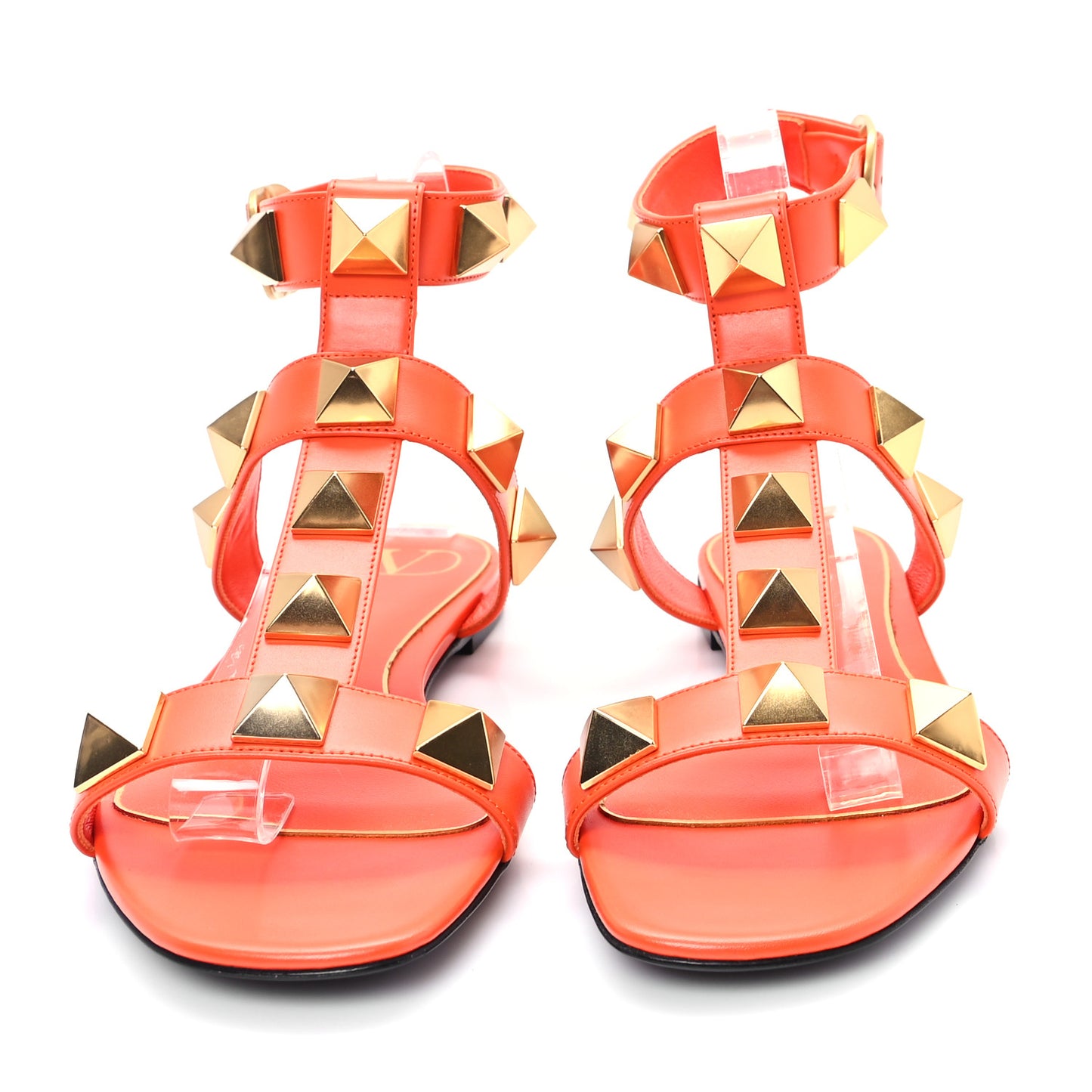 Calfskin Roman Stud Ankle Strap Flat Sandals 37.5 Titian